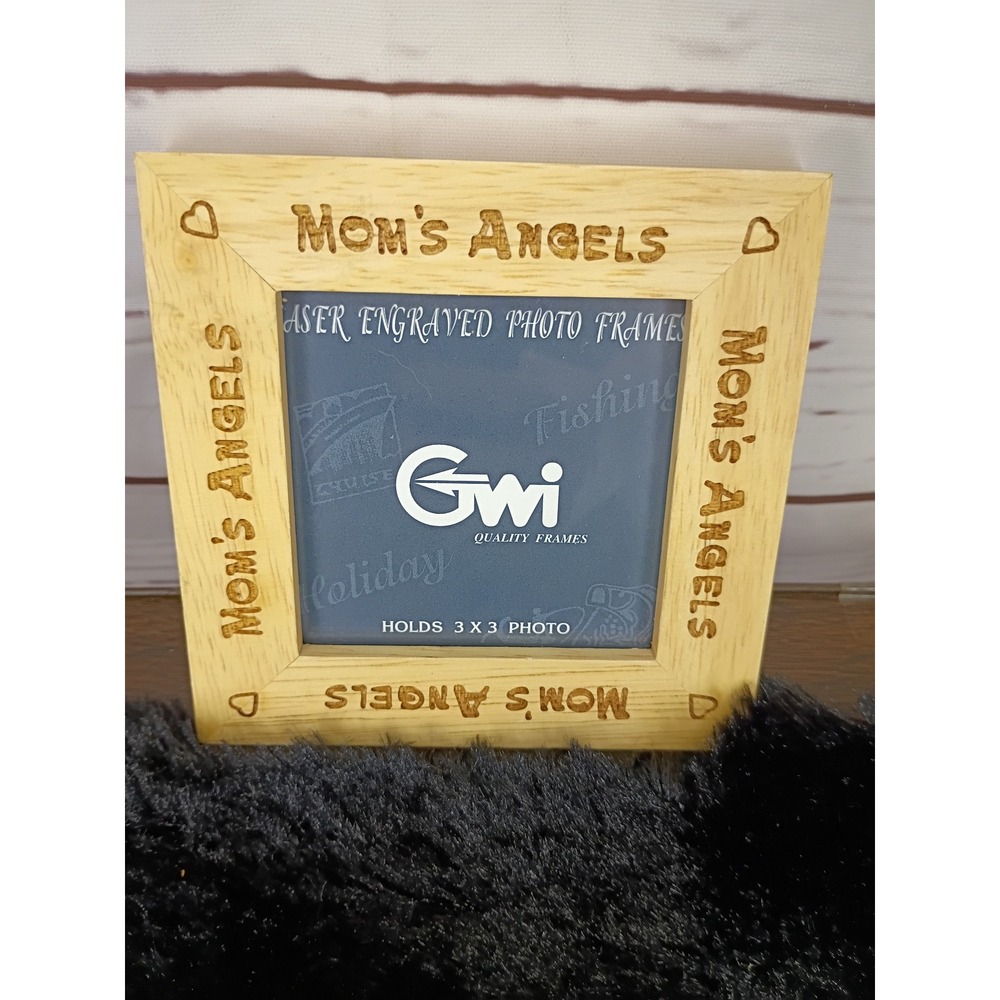 GWI Mom's Angels Laser Engraved Wood Photo Frame 3x3 Square Tabletop Display